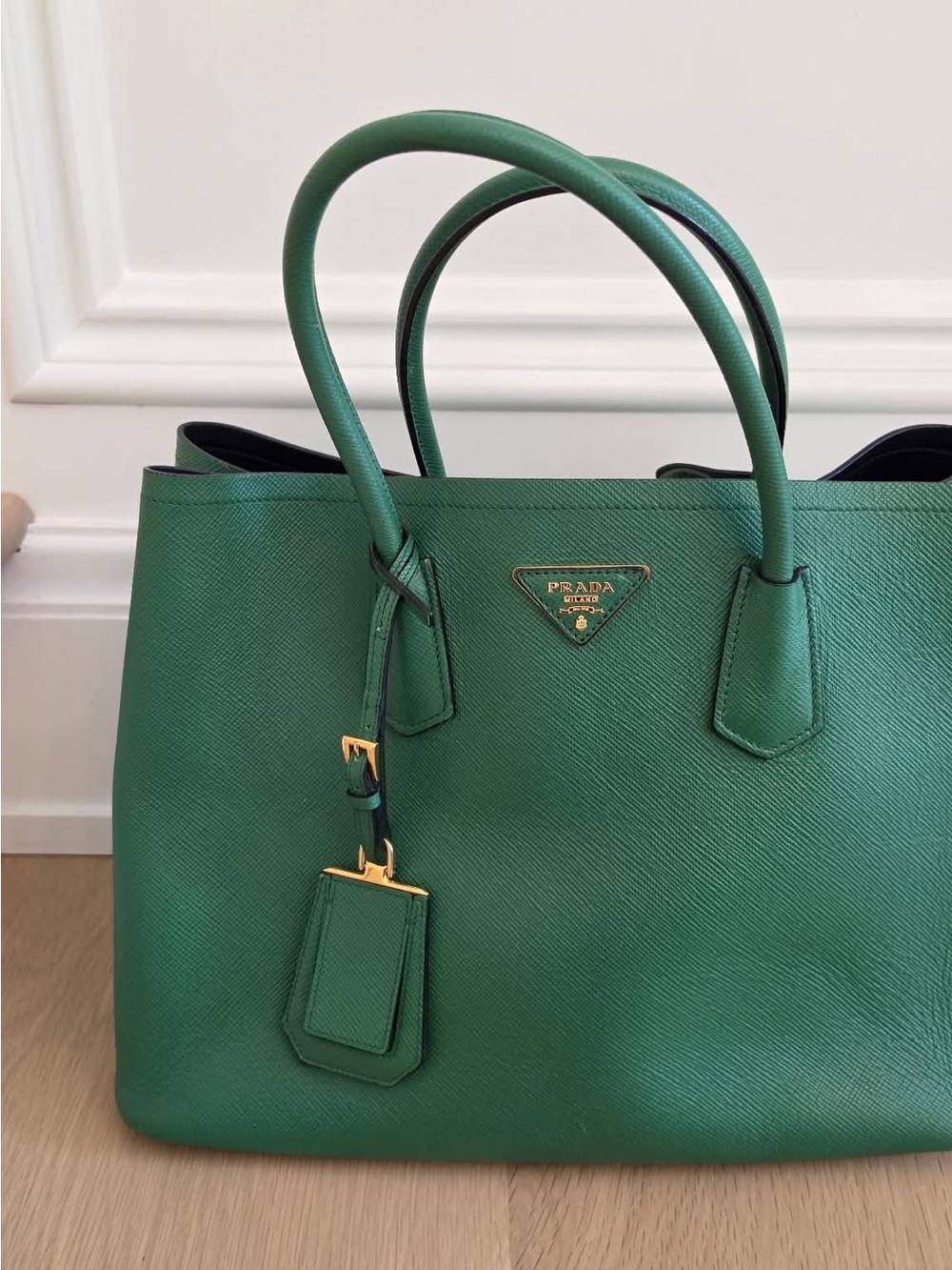 Prada Green Saffiano Leather Tote with Gold Hardware